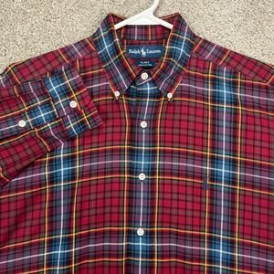 Ralph Lauren Blake Red Blue Plaid Button Down Shirt Mens M Lightweight Flannel